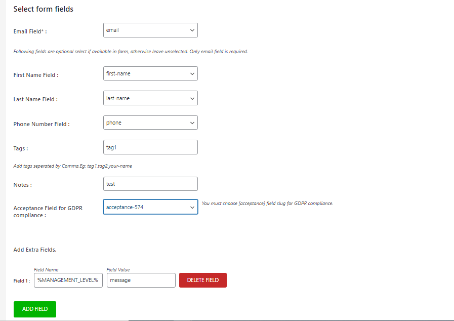 Assign form fields to ActiveCampaign