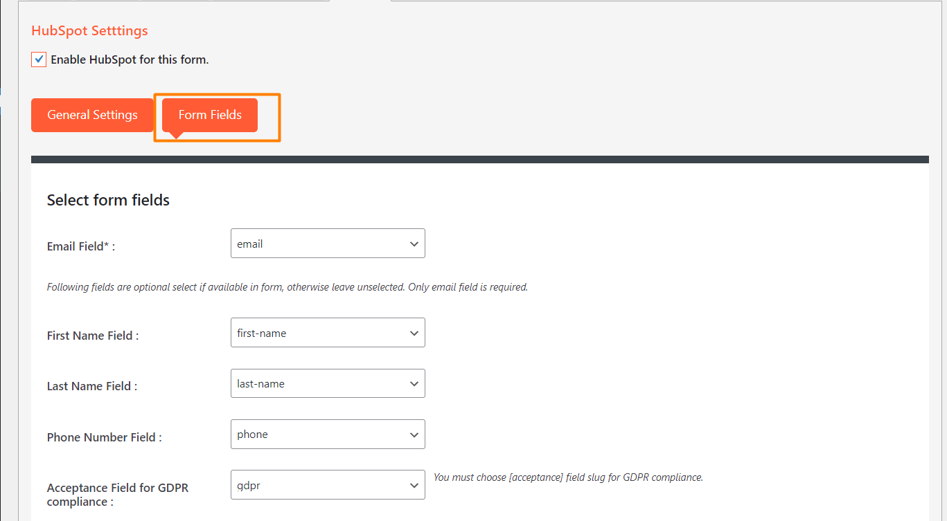 Assign form fields to HubSpot